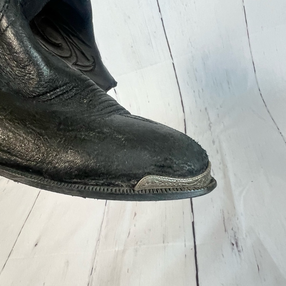 Vintage soft black leather with silver tips western cowboy boots - Picture 6 of 15
